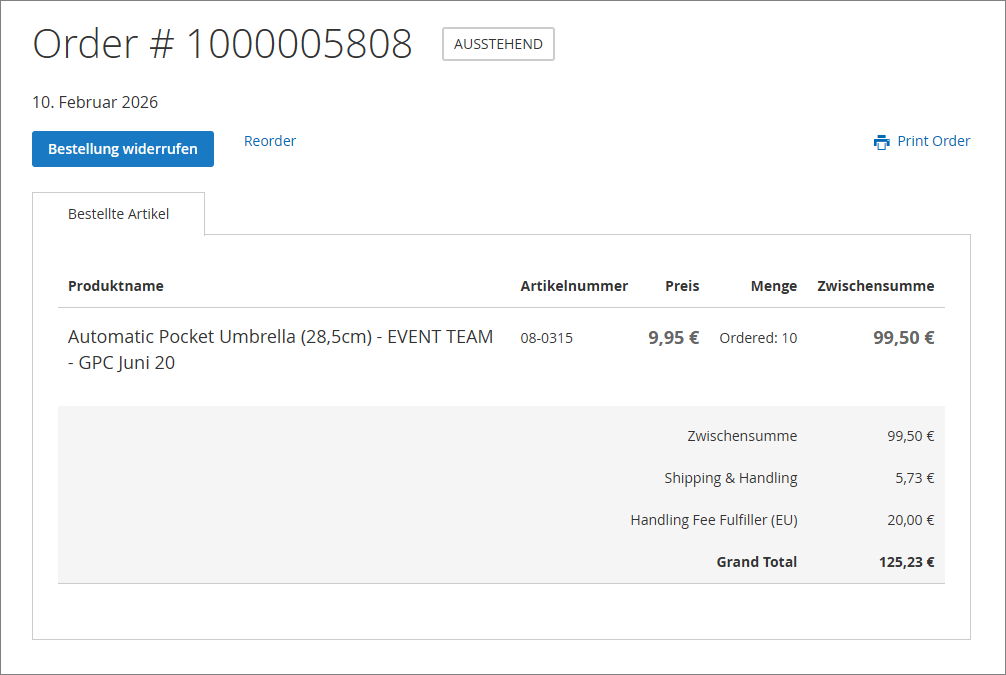 Bestellung widerrufen Bestellung widerrufen