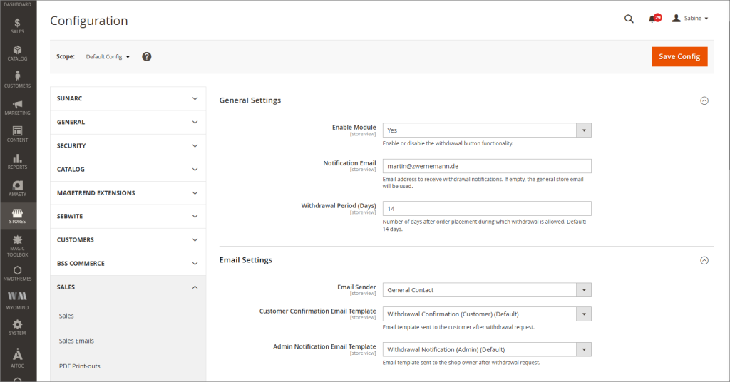 Konfiguration im Magento Admin Konfiguration im Magento Admin