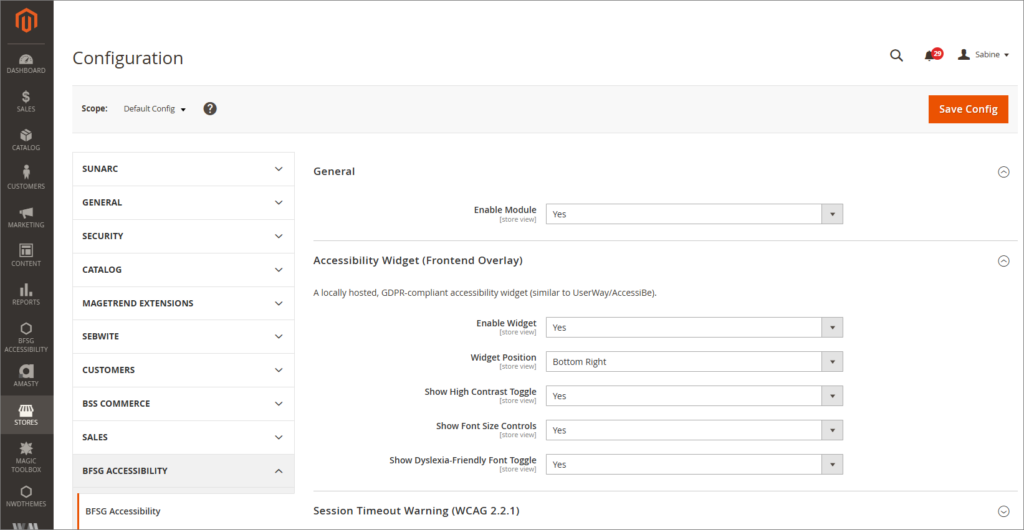 Konfiguration im Magento Admin