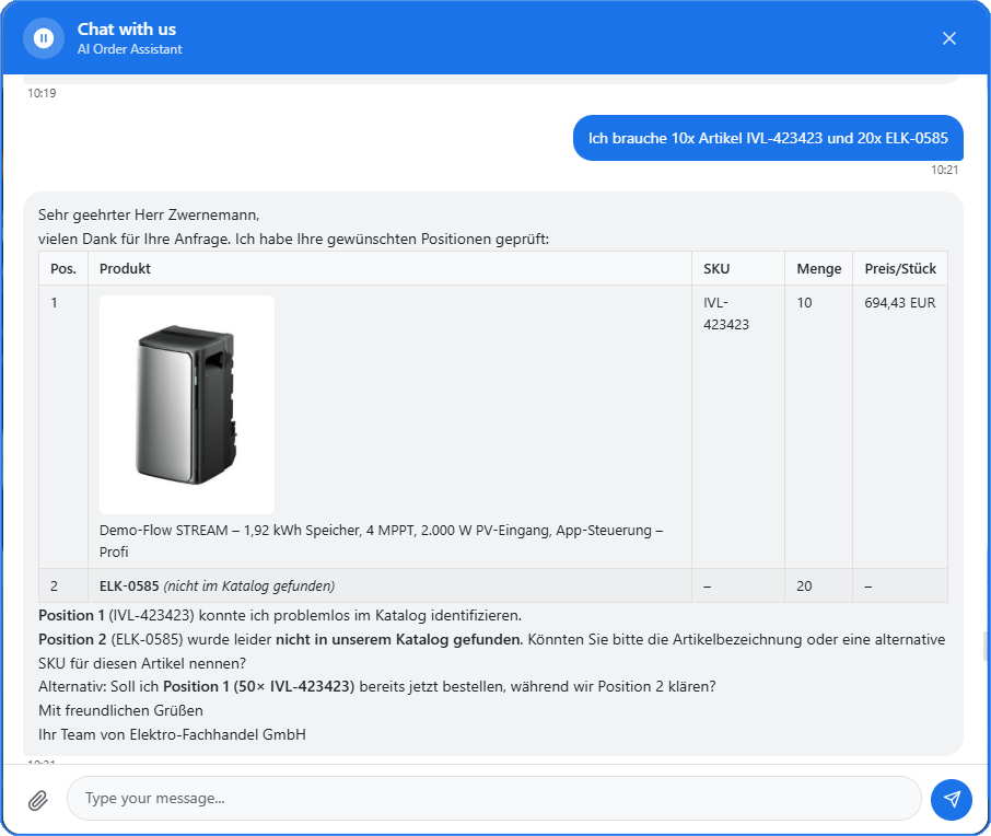 Screenshot: Bestellen im Gespräch
