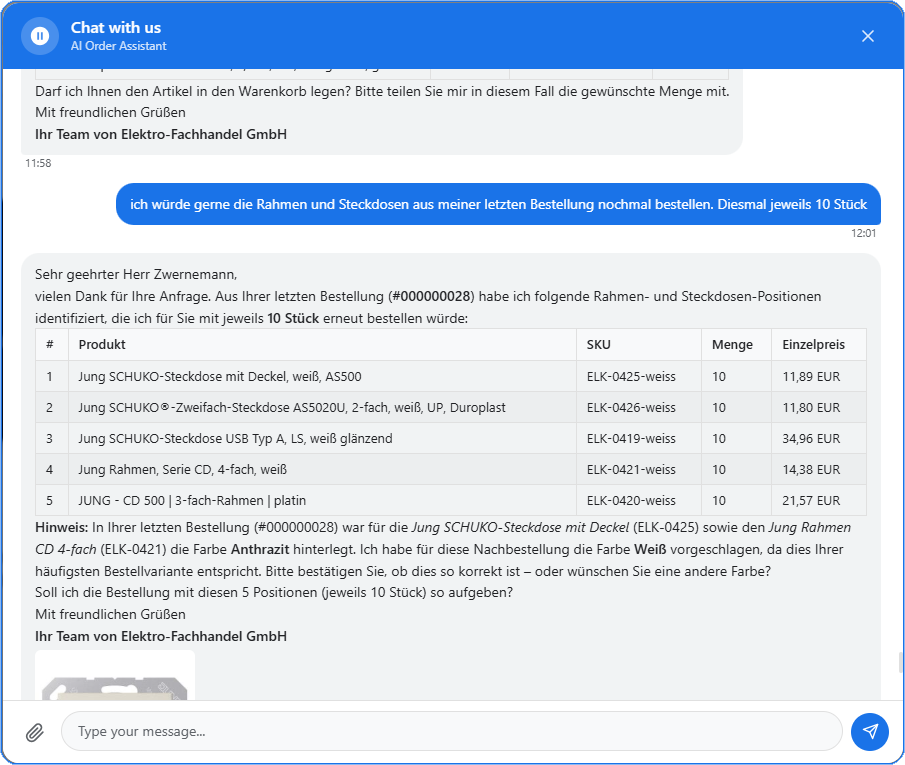 Screenshot: Bestellhistorie und Nachbestellung